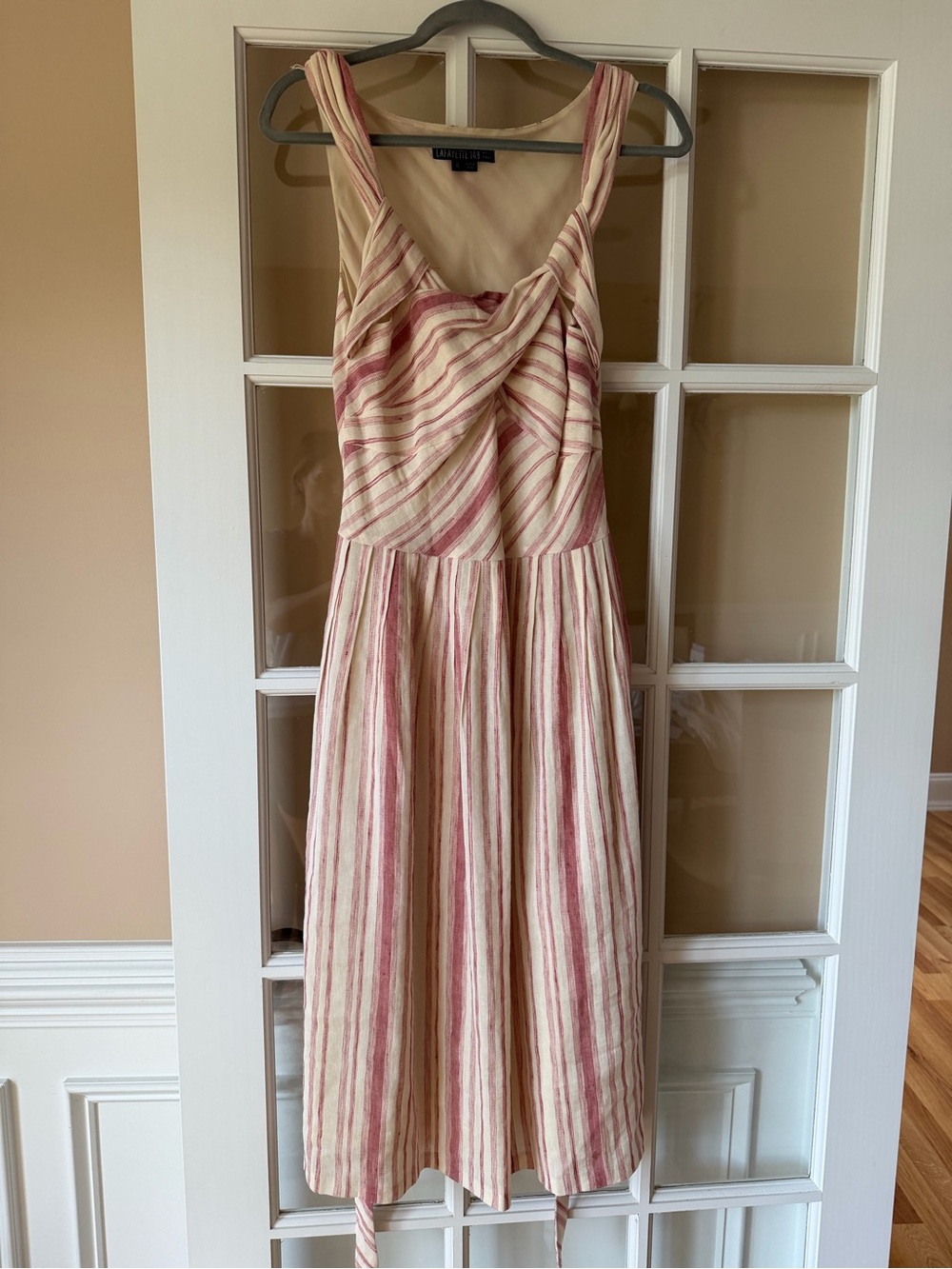 Lafayette 148 New York Stripe Summer Midi Dress Size 8 Linen and Cotton Blend